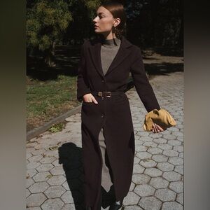 Reformation Dark Chocolate Brown Wool Long Coat